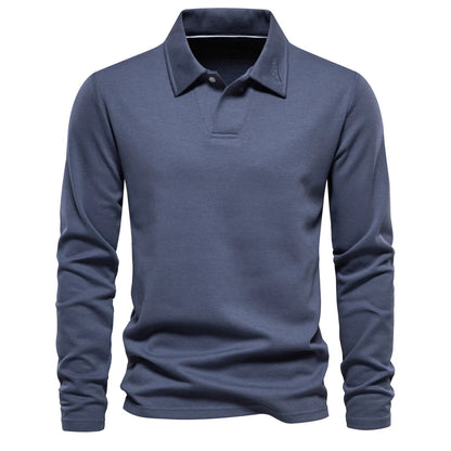 Men's Full Sleeves Polo Shirt | Luxury Golf Polo Shirt | Turn Down Collar Grey Blue