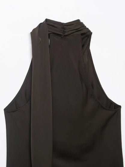 Women Satin Pleated Top | Sleeveless | Summer | V Neck | Halter Neck