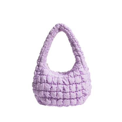 Women Small Puffer Bag | Fluffy Quilted Padding Handbag Lavender 2