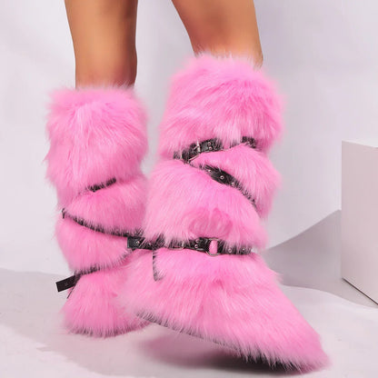 Women Winter Boots | Faux Fur Snow Boots | Warm Long Boots | Plush Over Knee | High Boots | Y2K | Furry Shoes Pink