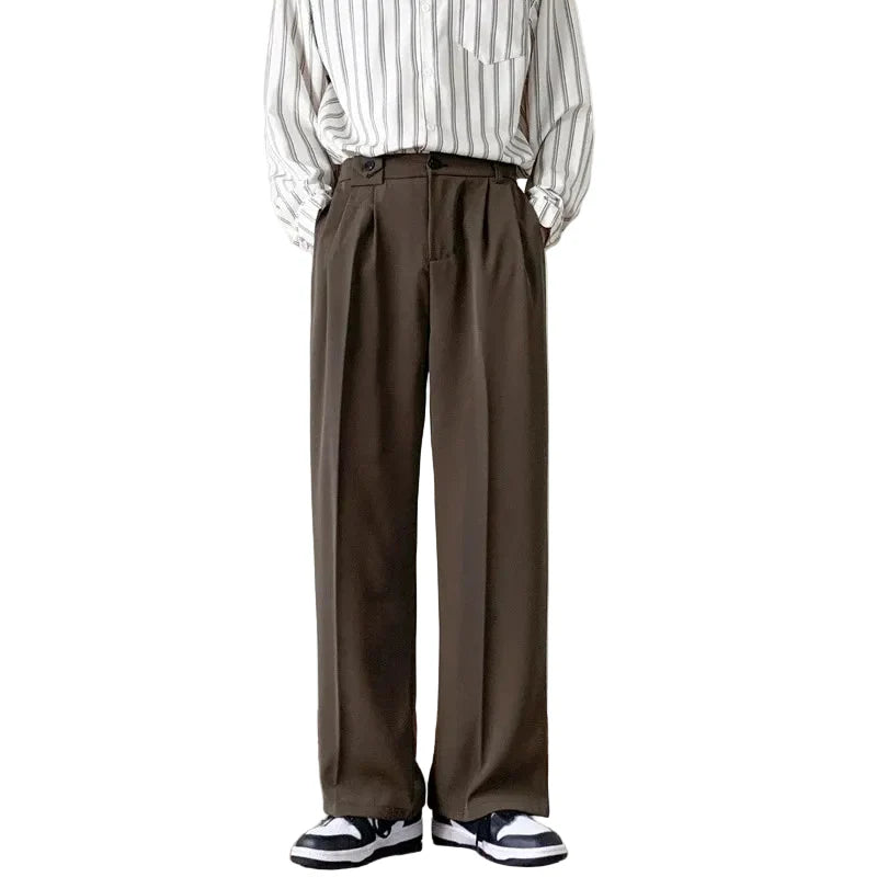 Men Plain Wide Leg Dress Pants | Business Casual Pants | Slim-Fit Trousers