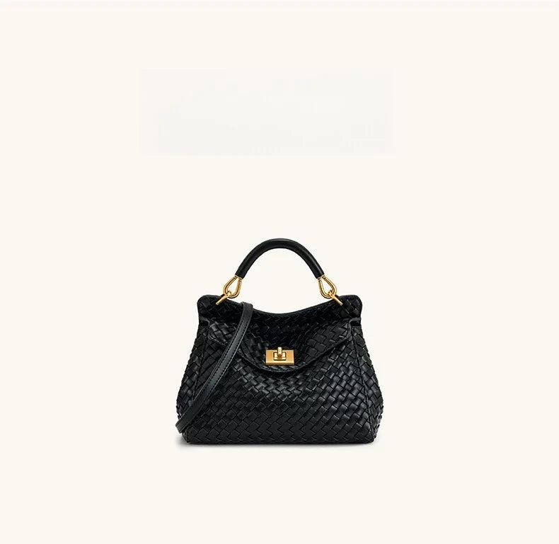 Women Leather Pillow Bag | Lock Clasp Handbag | Small Handbag | Shoulder Bag | Crossbody Bag