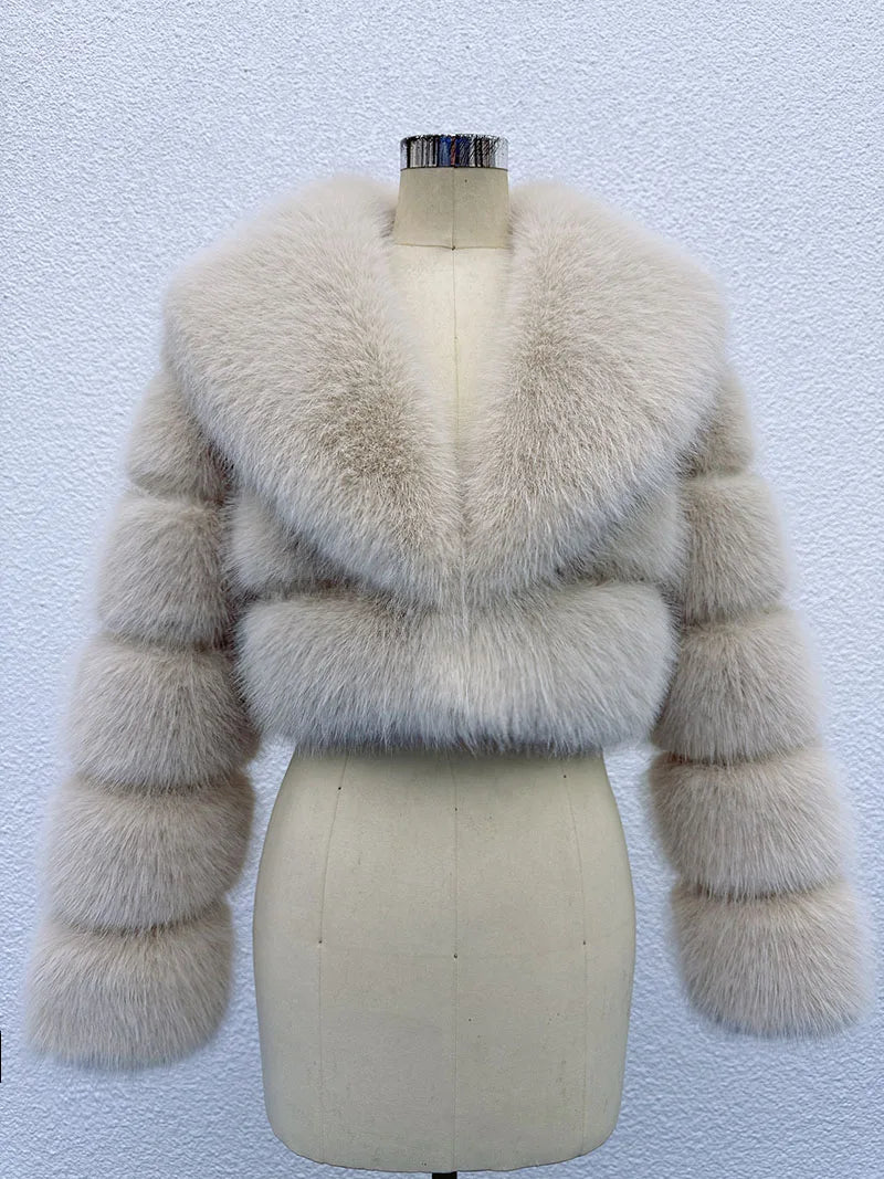 Women Fluffy Cropped Fur Coat | Winter Street Style Fur Jacket beige