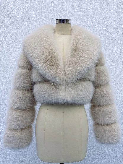 Women Fluffy Cropped Fur Coat | Winter Street Style Fur Jacket beige