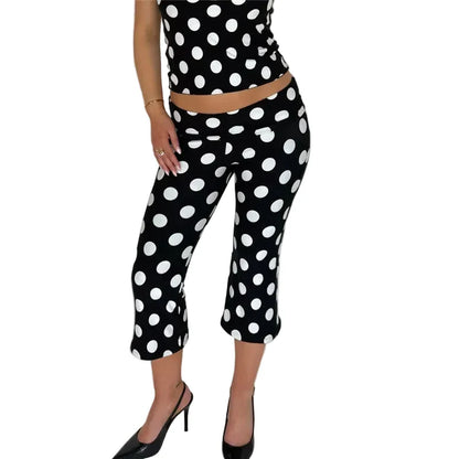 Women Low Rise Capri Trousers | Polka Dot Print Pants | Y2K | Slim Fit