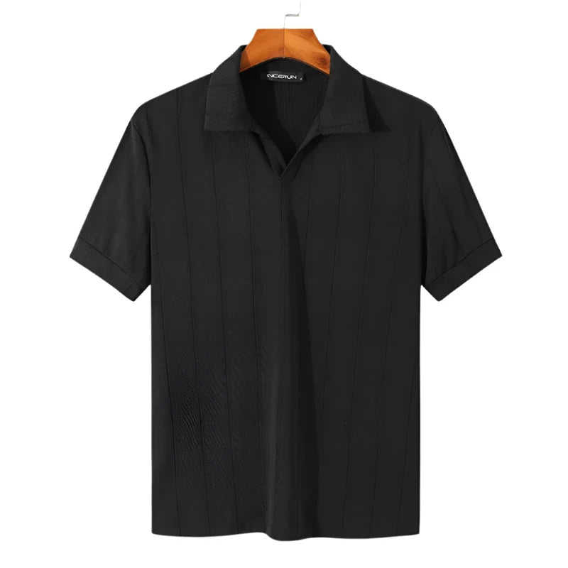Men Lightweight Polo Shirt | Casual Lapel Short Sleeve Polo Black
