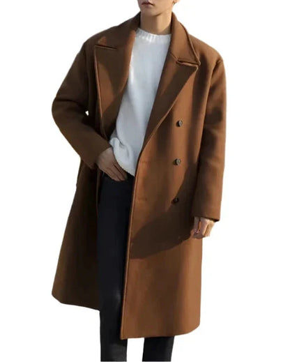 Men Warm Wool Coat | Long Trench Coat | Casual Double-Breasted Jackets Khaki