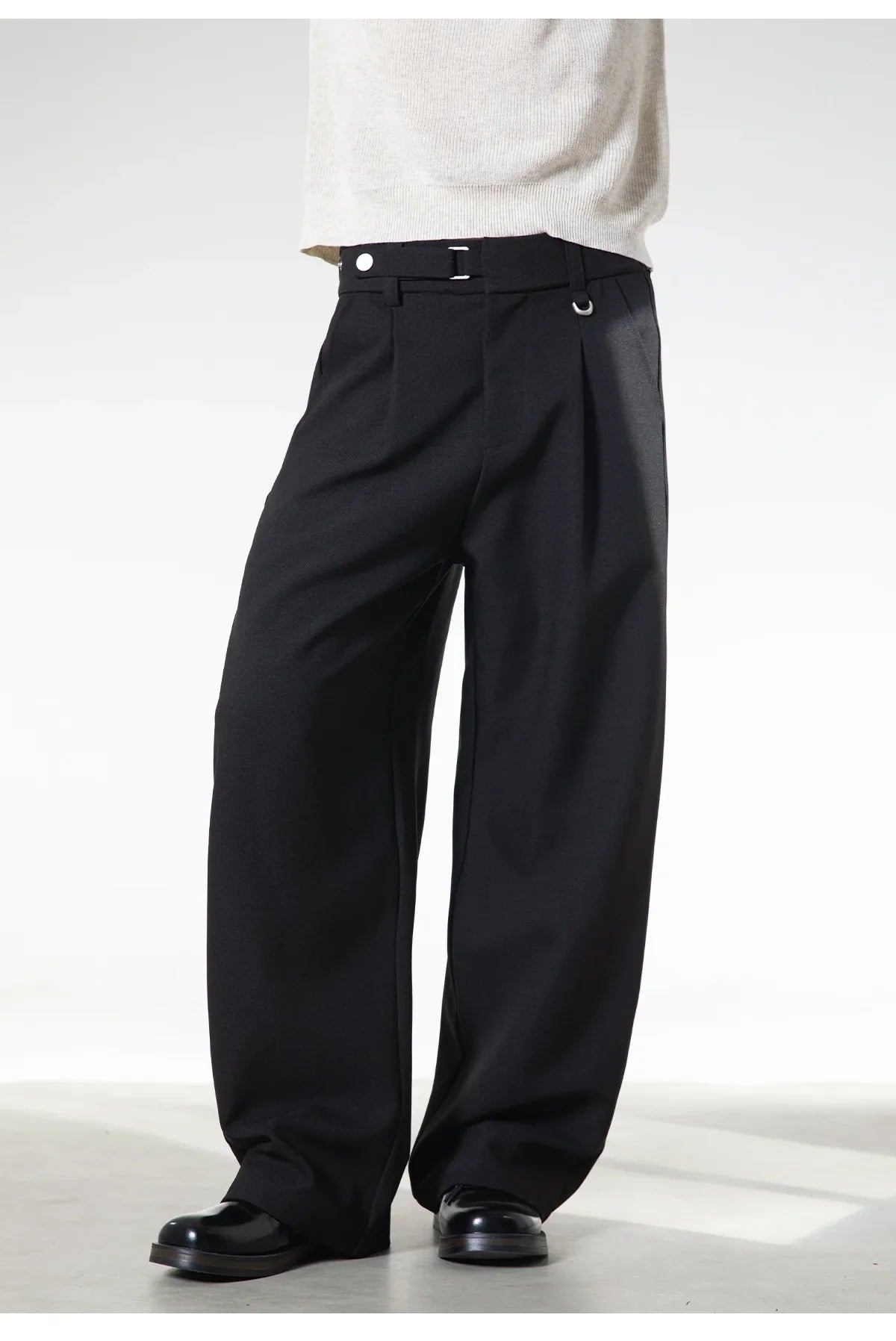 Men Loose Fit Dress Pants | Adjustable Buckle | Pleated | Casual Trousers | Wide Leg