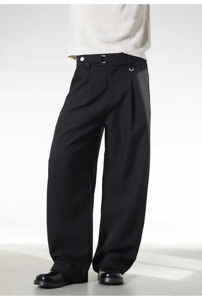 Men Loose Fit Dress Pants | Adjustable Buckle | Pleated | Casual Trousers | Wide Leg