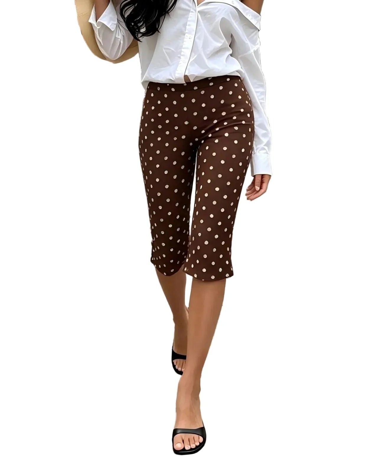 Women Vintage Polka Dot Capri Pants | High Waist | Slim Fit | Cropped Pants | Trousers | Y2K