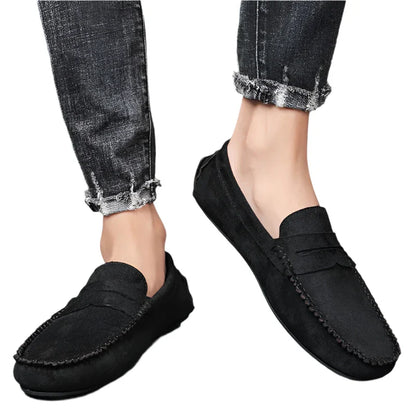 Men's Leather Suede Slip-ons | Casual Loafers | Moccasins Black