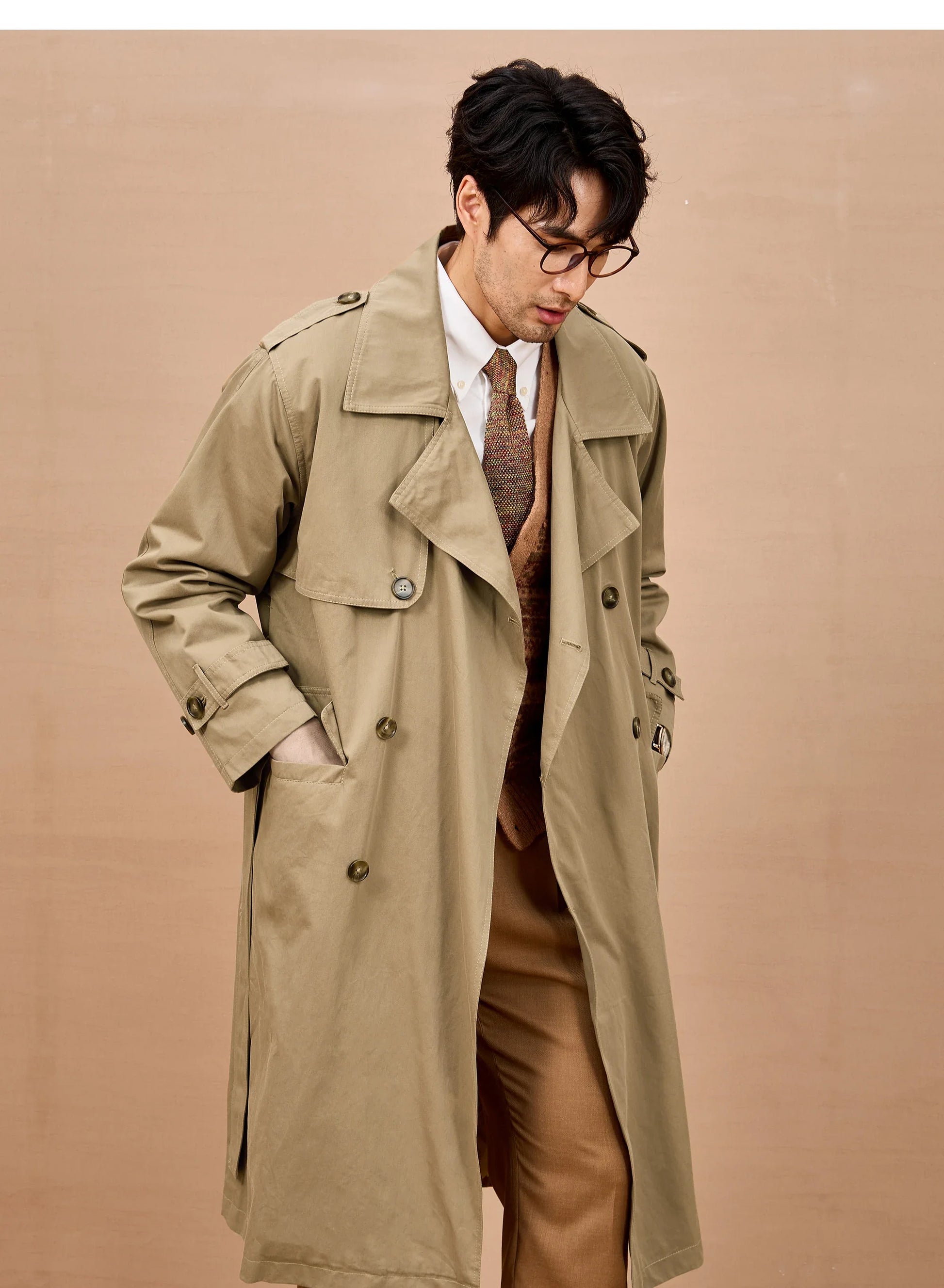Men Long Trench Coat | Double Breasted | British Style | Spring | Autumn