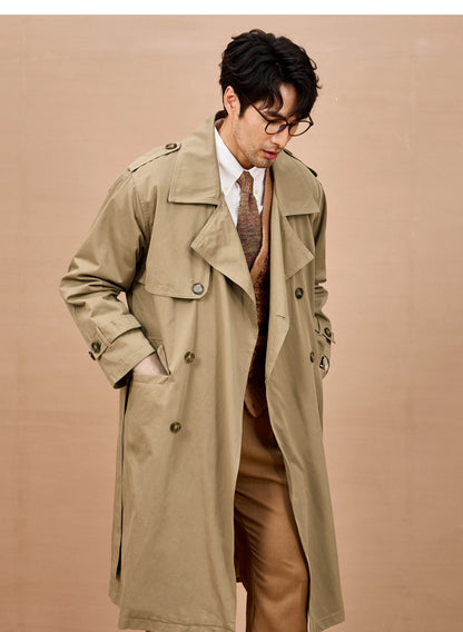 Men Long Trench Coat | Double Breasted | British Style | Spring | Autumn