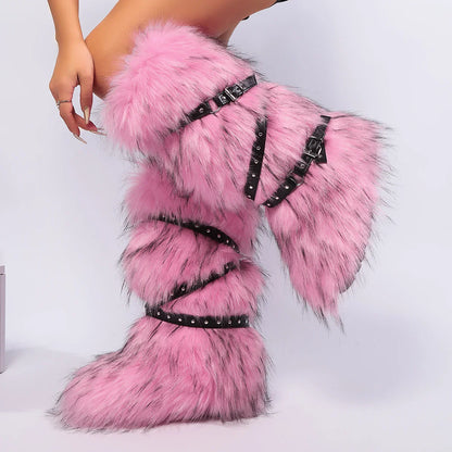 Women Winter Boots | Faux Fur Snow Boots | Warm Long Boots | Plush Over Knee | High Boots | Y2K | Furry Shoes
