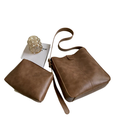 Women Retro Shoulder Tote Bag | Leather Crossbody Bag | Large Capacity Khaki