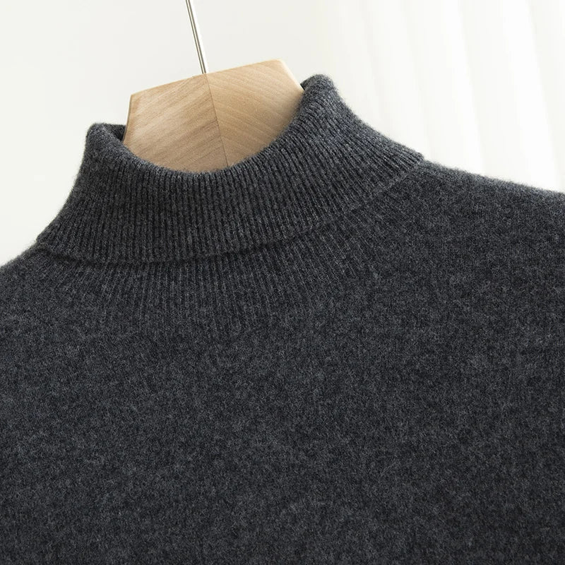 Men Merino Wool Turtleneck Knitted Pullover | Merino Wool Sweater | Cashmere Warm Knit Top