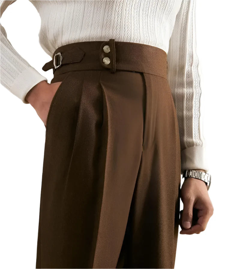 Men Naples Style Trousers | Vintage Belt Buttoned Suit Trousers | Casual Pants