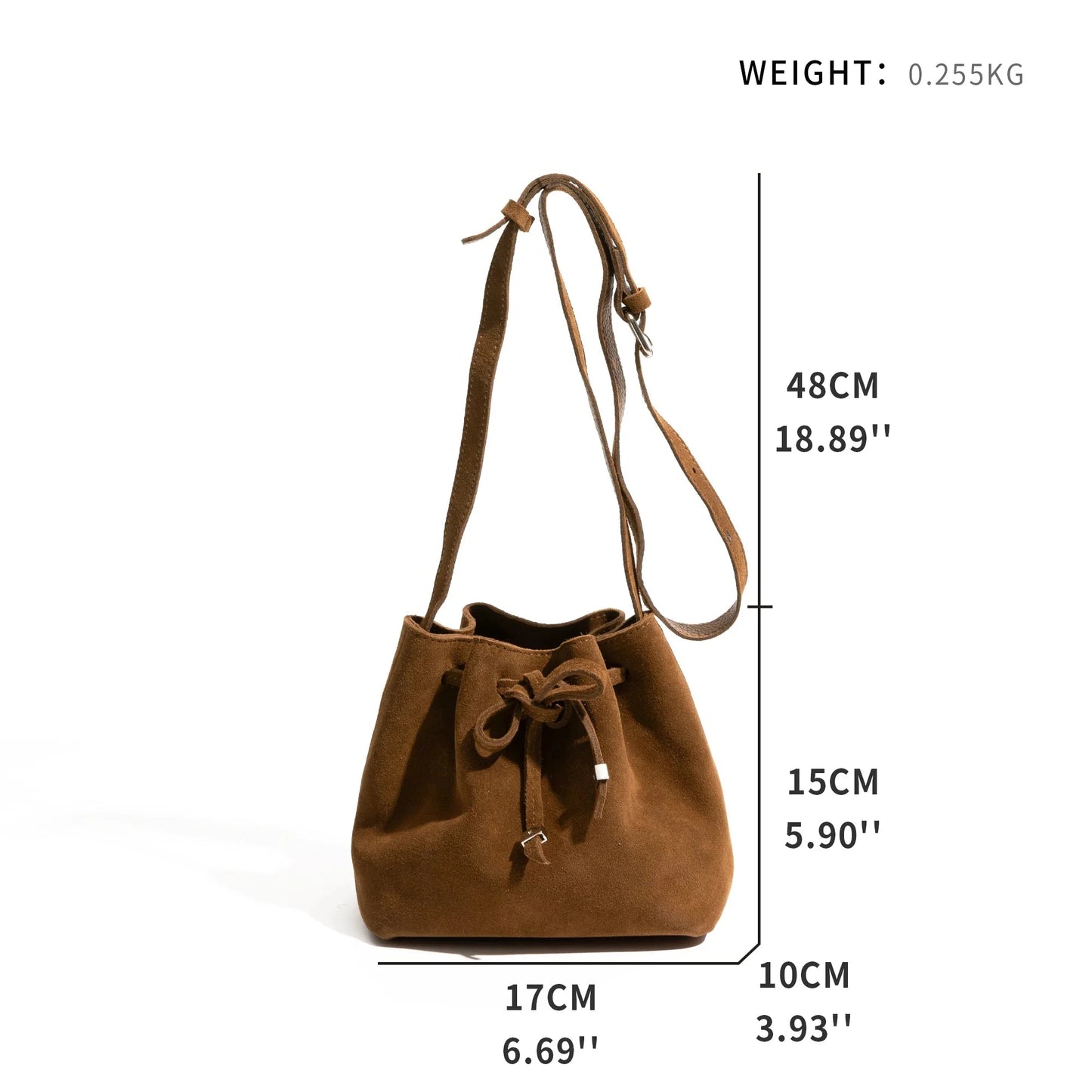 Women Suede Bucket Bag | Pleated Drawstring Bag