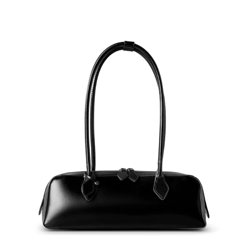 Women Leather Bag | Luxury Vintage | Long Shoulder Shopping Bag | Underarm Bag | Baguette Black