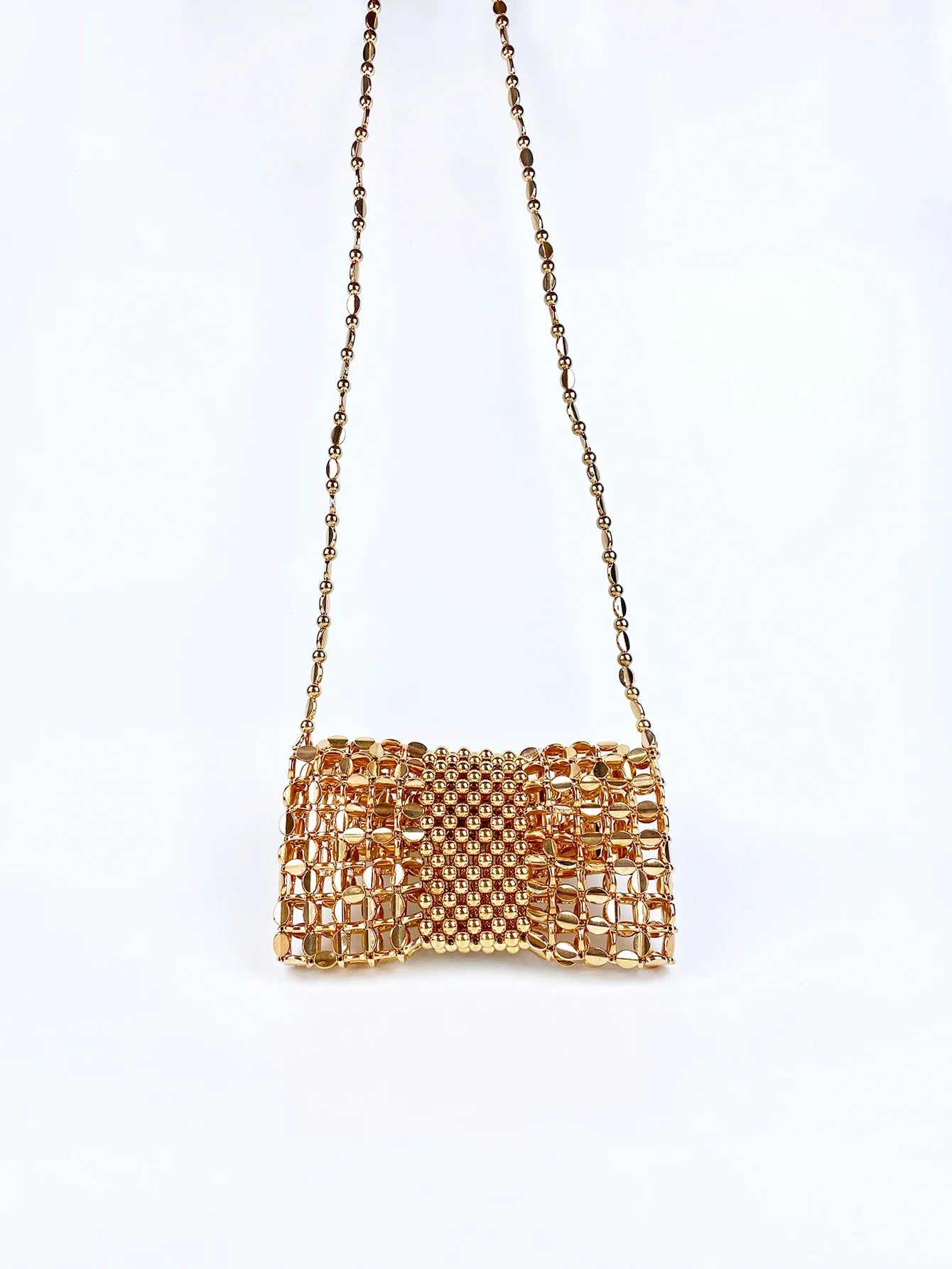 Women Gold Woven Chain Crossbody Bag | Handmade Beaded Bag