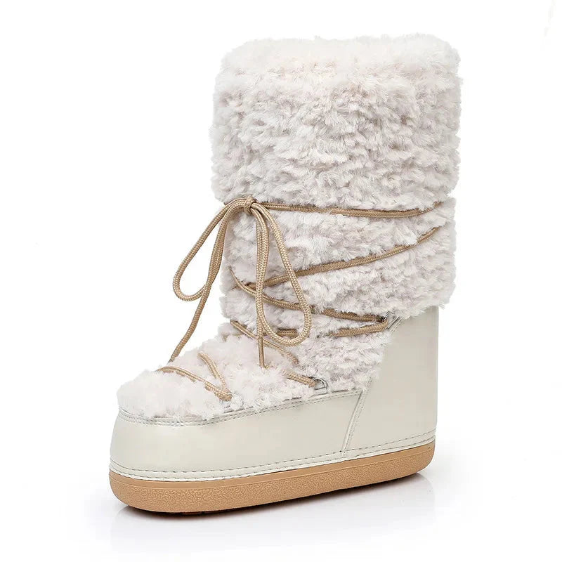 Women Snow Boots | Lamb Shoes | High Top Boots Beige