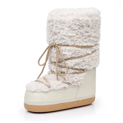 Women Snow Boots | Lamb Shoes | High Top Boots Beige