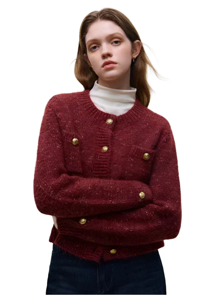 Women Wool Short Knitted Cardigan Maroon
