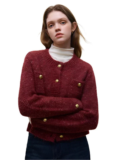 Women Wool Short Knitted Cardigan Maroon