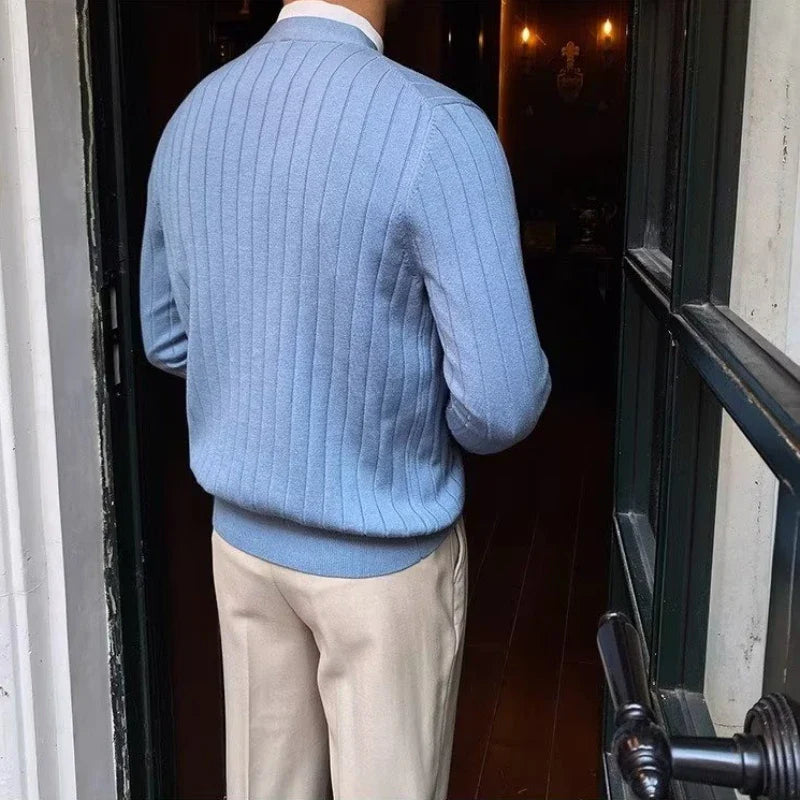 Men Elegant Button Down Cardigan | British Style Long Sleeve Knitted Sweater