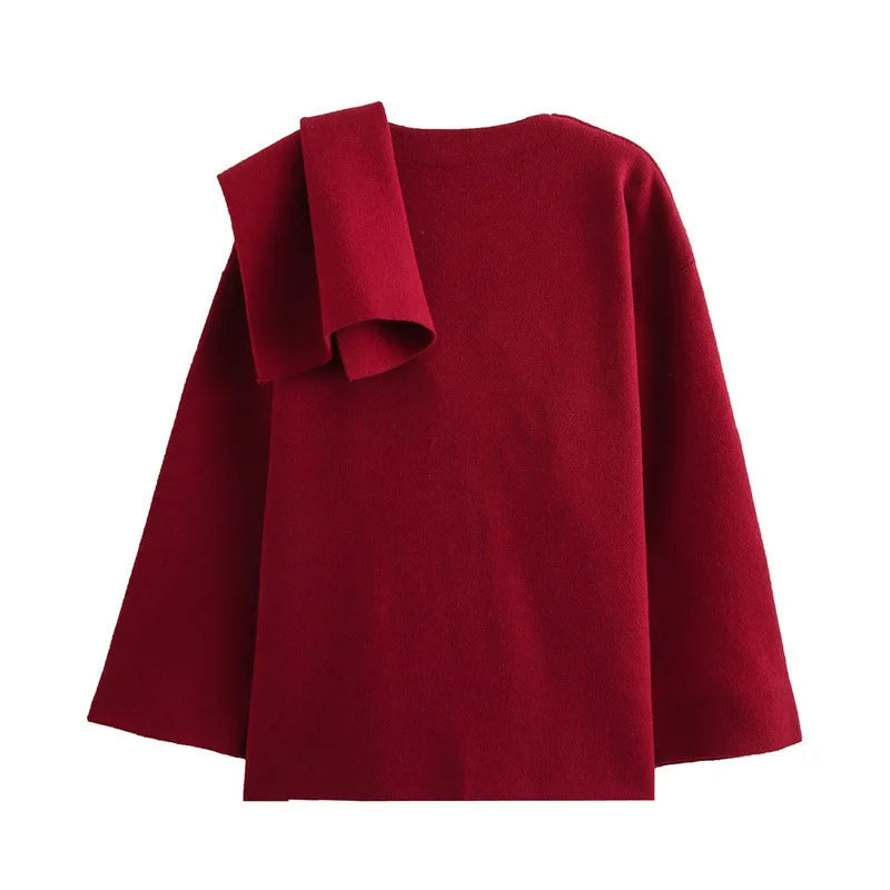 Women Asymmetric Scarf Short Knitted Jacket | Thick