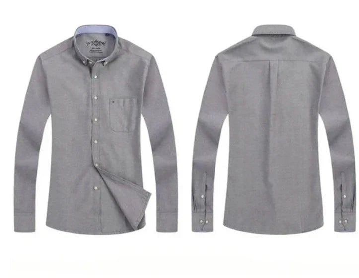 Plain Oxford Long-Sleeve Shirt Men | Office Shirt | Slim Fit Single Pocket Shirt