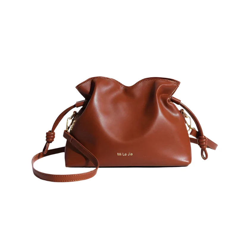 Women Leather Crossbody Bucket Bag brown