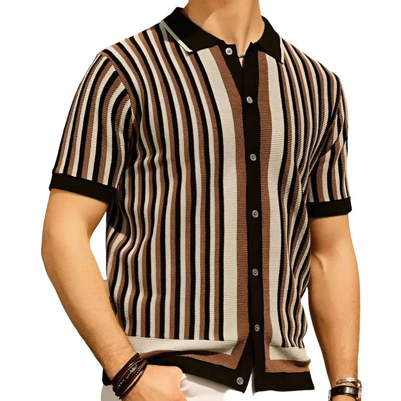 Men Summer Polo Shirt | Men Knit Polo Shirt | Short Sleeve Button Down Black