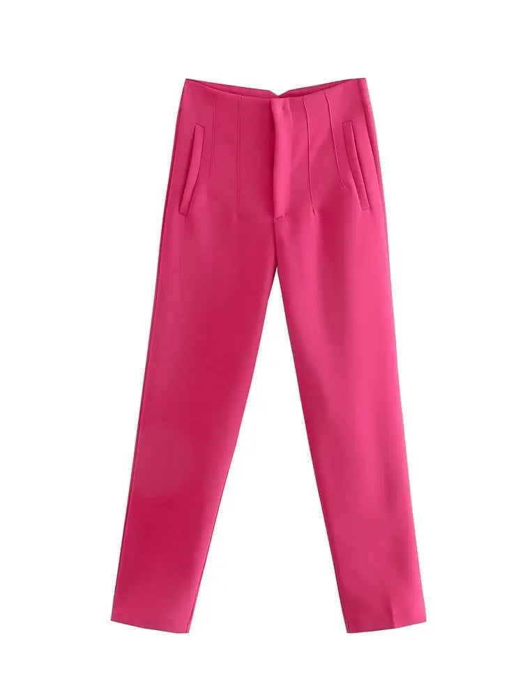 Women High Waisted Cropped Pants | Casual Office Pants Pink