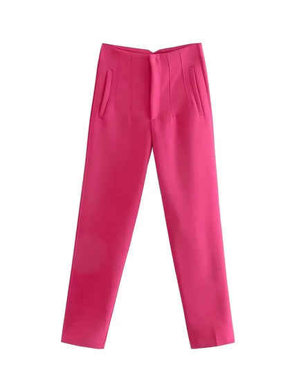 Women High Waisted Cropped Pants | Casual Office Pants Pink