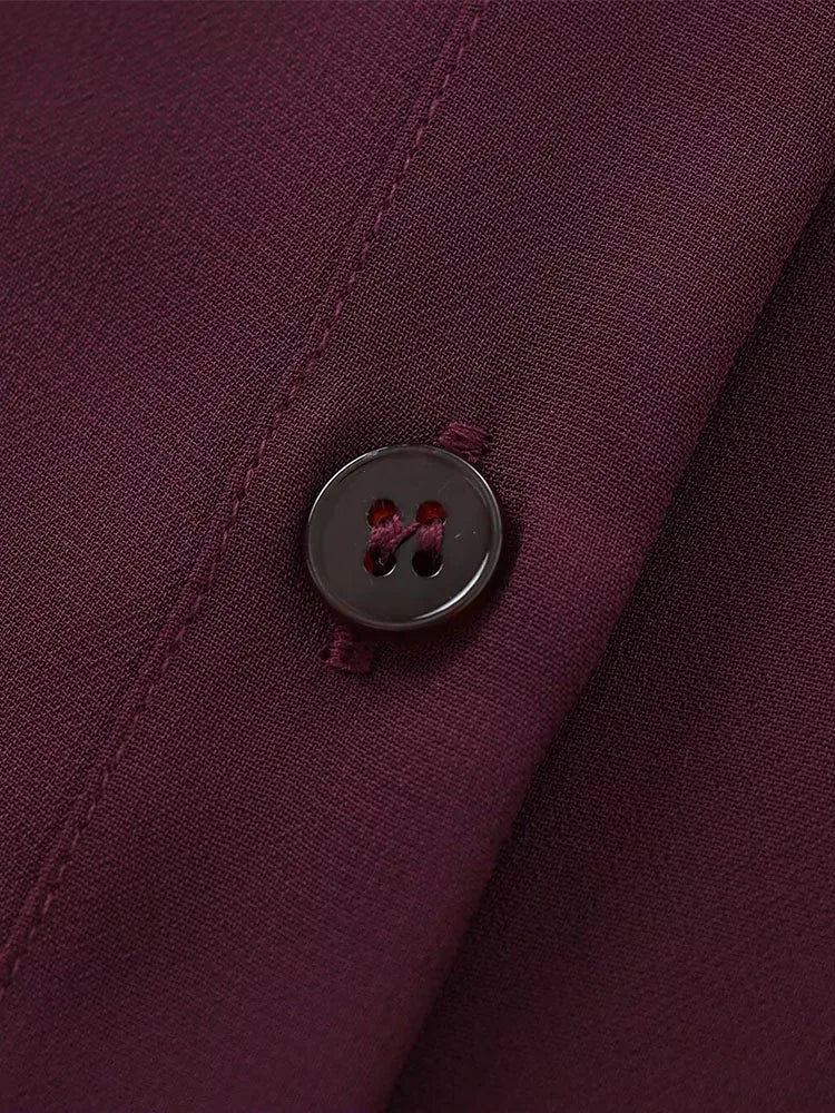Women Burgundy Blouse | Lapel Bowknot Decorated Drape | Long Sleeve Slim Waist Shirt