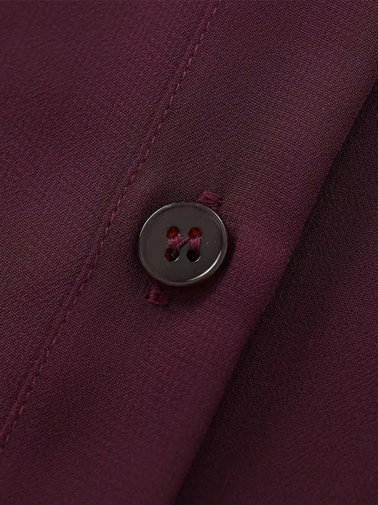 Women Burgundy Blouse | Lapel Bowknot Decorated Drape | Long Sleeve Slim Waist Shirt