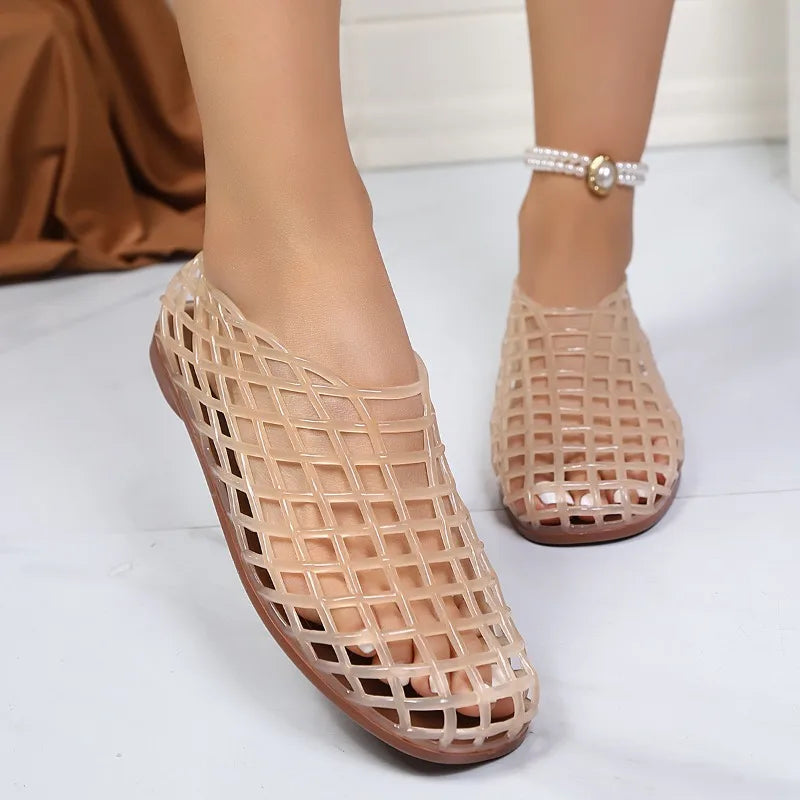 Women Lattice Jelly Shoes | Open-Toe Mesh Crystal Sandals | Summer | Beach Jelly Shoes