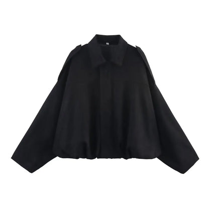 Women Vintage Oversize Bomber Jacket | Loose Jacket Black
