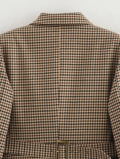 Women Houndstooth Blazer | Vintage Brown Plaid Blazer | Office