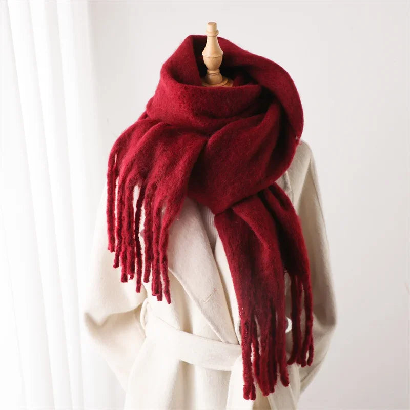 Women Warm Winter Cashmere Scarf | Thick Soft Tassel Shawl | Long Poncho | Echarpe | Pashmina Maroon