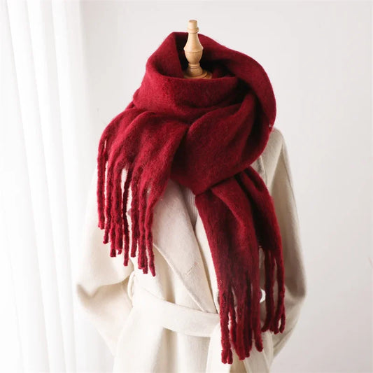 Women Warm Winter Cashmere Scarf | Thick Soft Tassel Shawl | Long Poncho | Echarpe | Pashmina Maroon