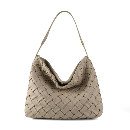 Women Woven Tote Bag | Textured Pleated Soft Leather Bag Khaki