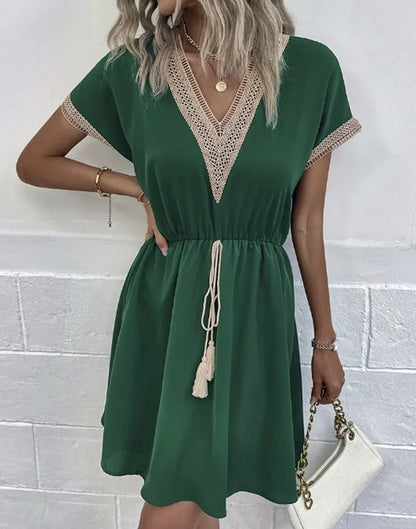 Matilda | Women's V Neck Boho Flowy Draped Dress Casual