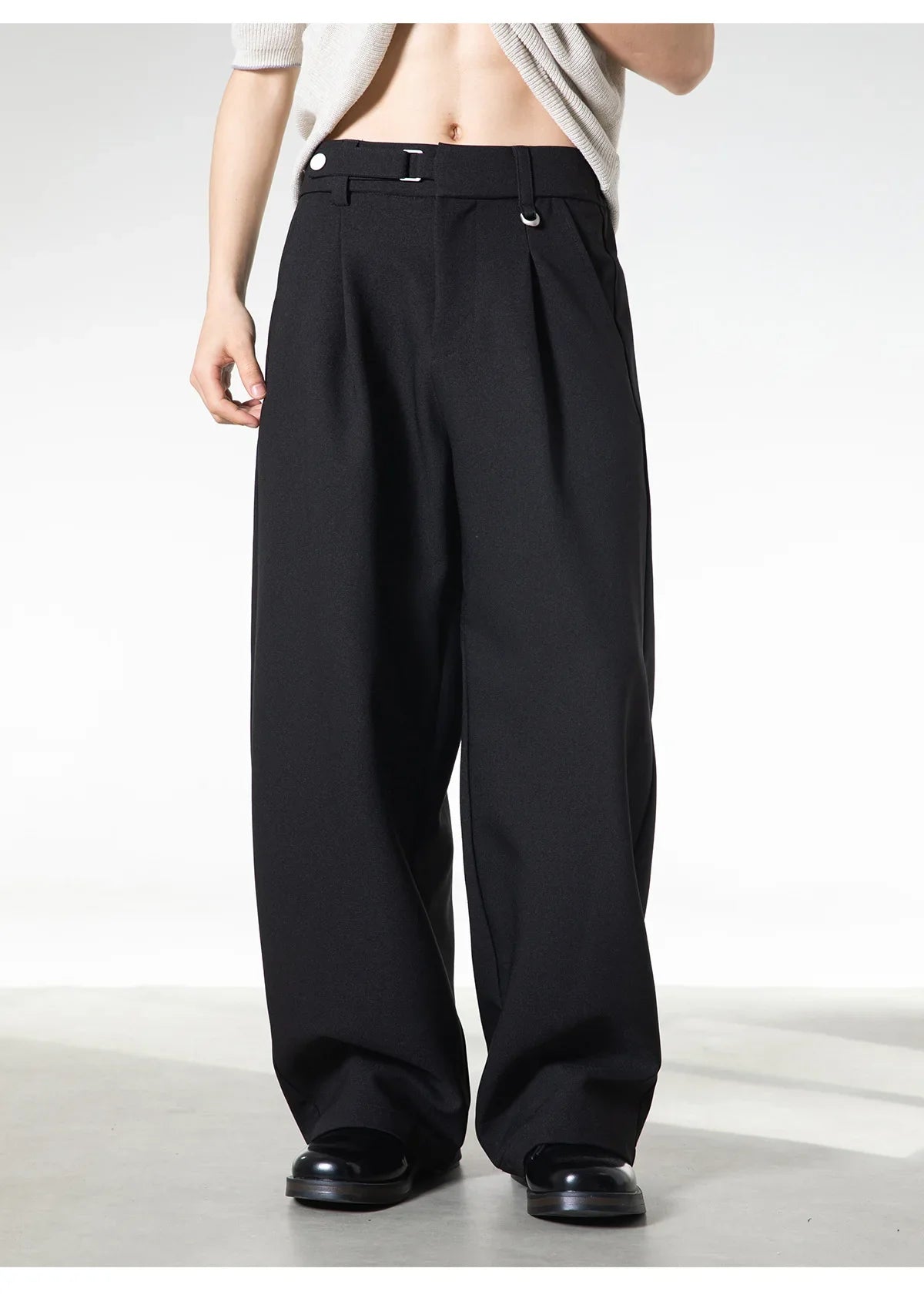 Men Loose Fit Dress Pants | Adjustable Buckle | Pleated | Casual Trousers | Wide Leg