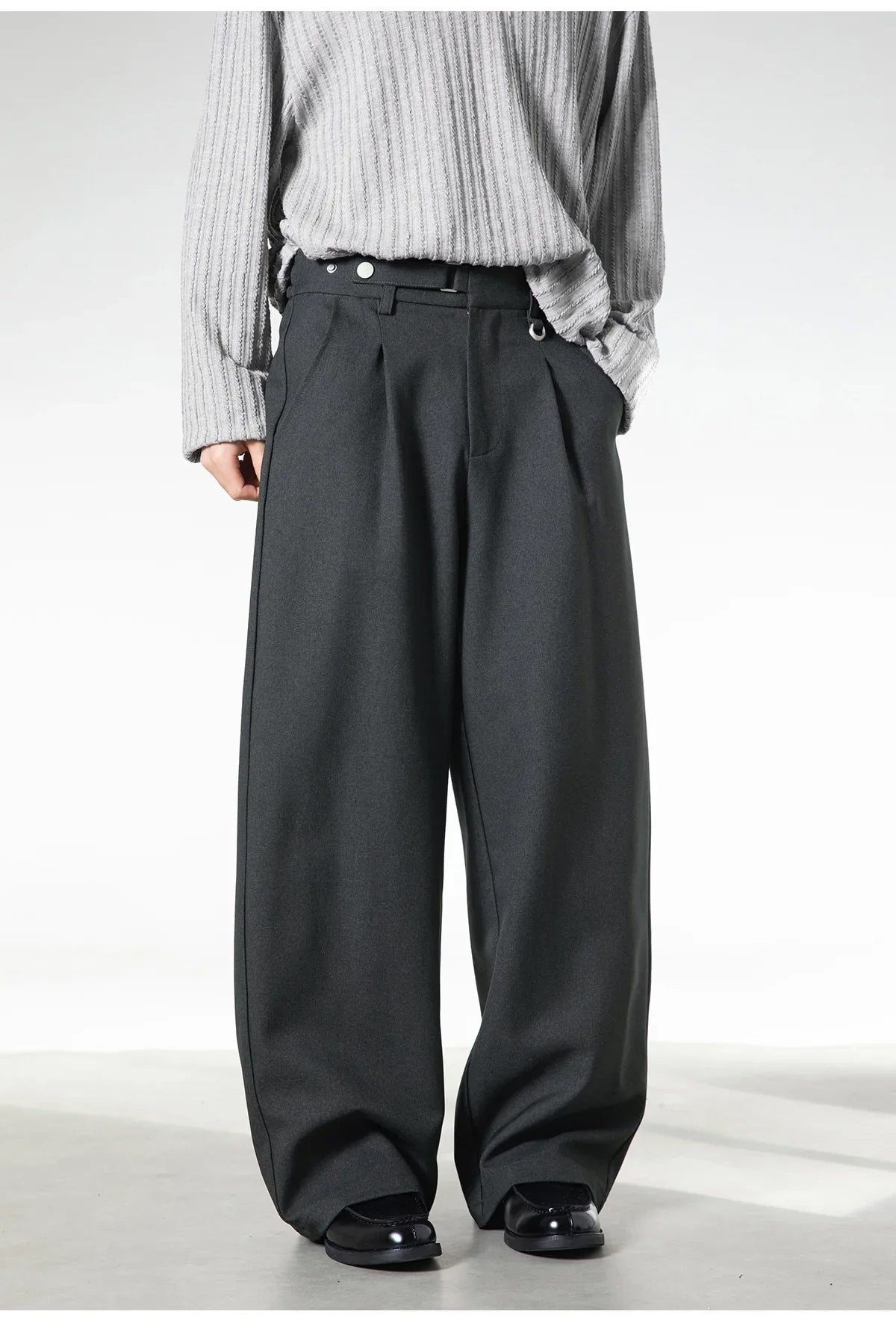 Men Loose Fit Dress Pants | Adjustable Buckle | Pleated | Casual Trousers | Wide Leg