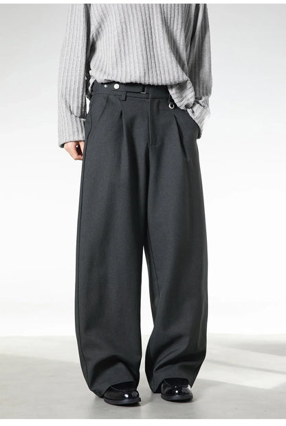 Men Loose Fit Dress Pants | Adjustable Buckle | Pleated | Casual Trousers | Wide Leg