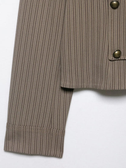 Women Short Coat | Spring | Striped Short Blazer | Long Sleeves | Napoleon Jacket
