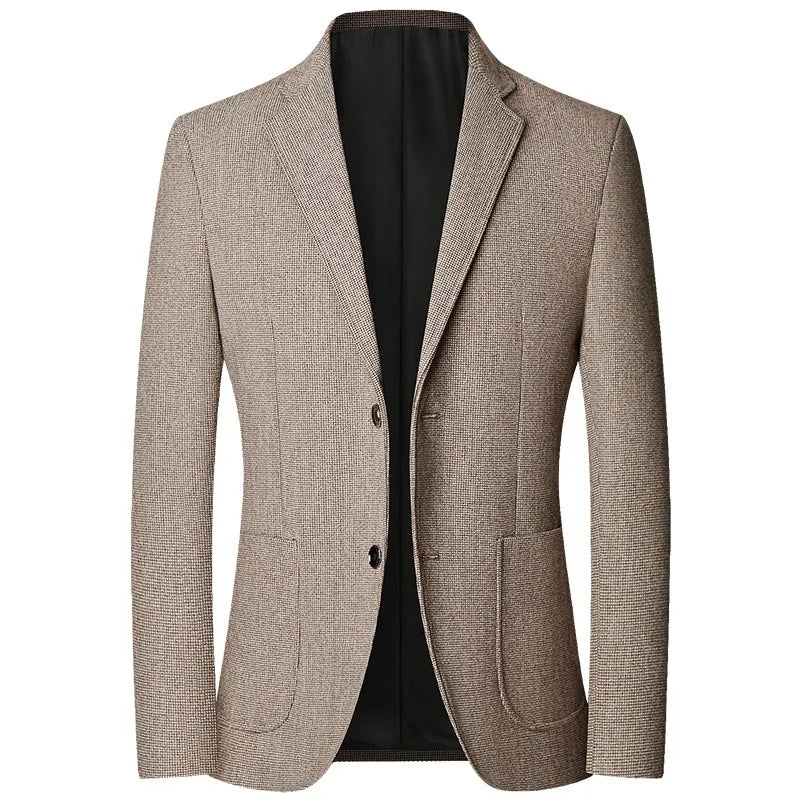 Men Slim Fit Blazer Suit | Wool Business Casual Suit | Men Casual Coat Khaki