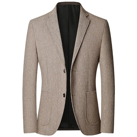 Men Slim Fit Blazer Suit | Wool Business Casual Suit | Men Casual Coat Khaki